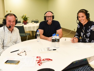 Scott Galloway (center) joins co-hosts Bill Thorne (left) and Katie McBreen (right).